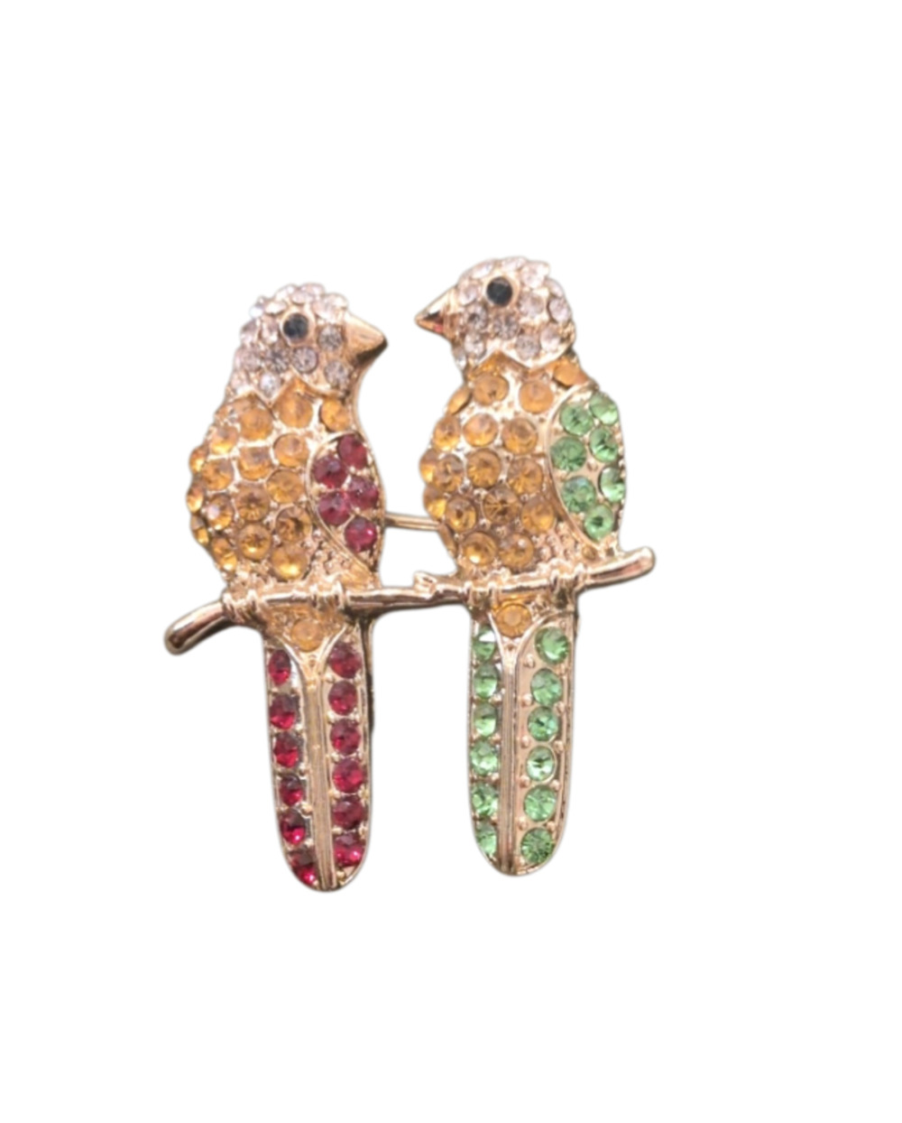Monet Love Bird Brooch Colored Rhinestones Signed Gold Tone